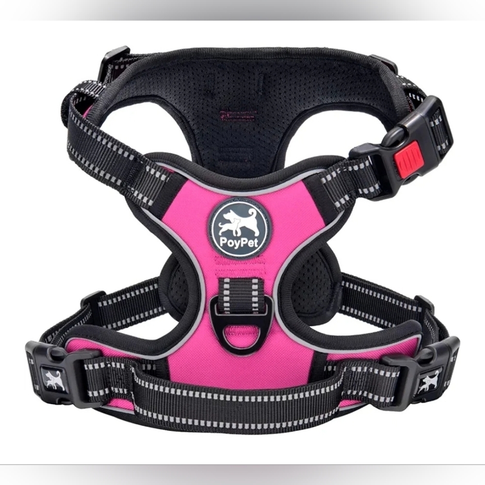 PoyPet Pink/Black No Pull Reflective Dog Harness Size Small- Brand New
